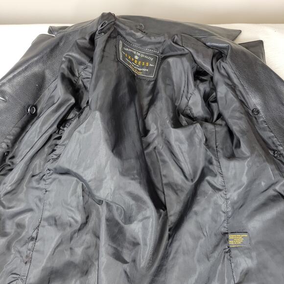 Express Garantie De Qualite Womens Sz Small Jacket Black Leather Coat Buttons - Picture 14 of 16